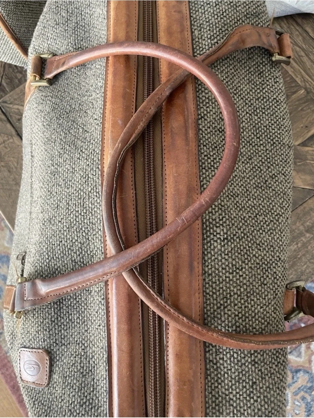 Hartmann Canvas Duffel Bag with Brown Leather Trim - Neutral Taupe